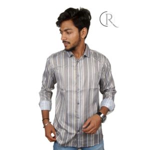gray & white striped shirt, Orinio a lifestyle brand of fashion