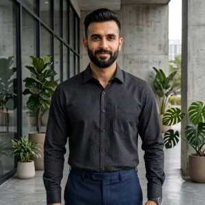 Mens Full sleeve Blank Formal Shirt- Black Sleek (MFBS102)